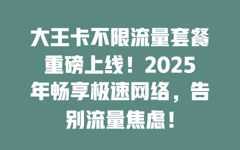 大王卡不限流量套餐重磅上线！2025年畅享极速网络，告别流量焦虑！