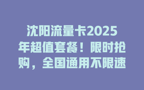 沈阳流量卡2025年超值套餐！限时抢购，全国通用不限速