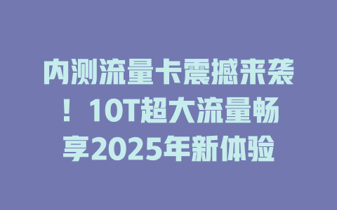 内测流量卡震撼来袭！10T超大流量畅享2025年新体验