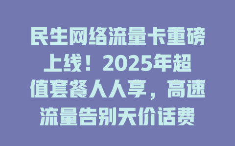民生网络流量卡重磅上线！2025年超值套餐人人享，高速流量告别天价话费