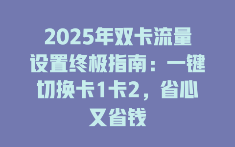 2025年双卡流量设置终极指南：一键切换卡1卡2，省心又省钱