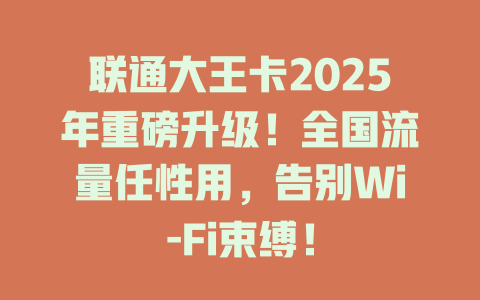 联通大王卡2025年重磅升级！全国流量任性用，告别Wi-Fi束缚！