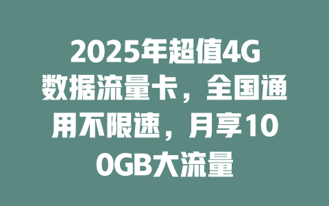2025年超值4G数据流量卡，全国通用不限速，月享100GB大流量