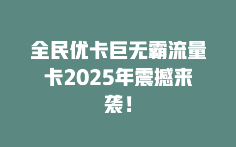 全民优卡巨无霸流量卡2025年震撼来袭！