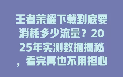 王者荣耀下载到底要消耗多少流量？2025年实测数据揭秘，看完再也不用担心流量超标！