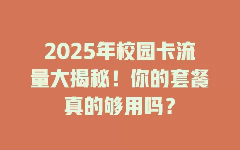 2025年校园卡流量大揭秘！你的套餐真的够用吗？
