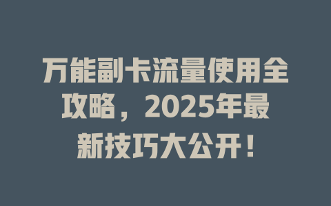 万能副卡流量使用全攻略，2025年最新技巧大公开！