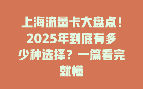 上海流量卡大盘点！2025年到底有多少种选择？一篇看完就懂