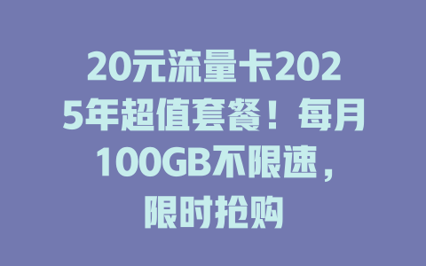 20元流量卡2025年超值套餐！每月100GB不限速，限时抢购