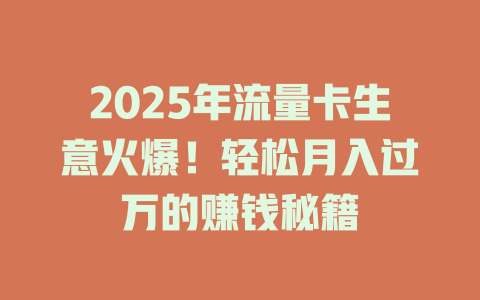 2025年流量卡生意火爆！轻松月入过万的赚钱秘籍