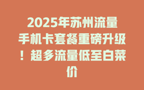 2025年苏州流量手机卡套餐重磅升级！超多流量低至白菜价
