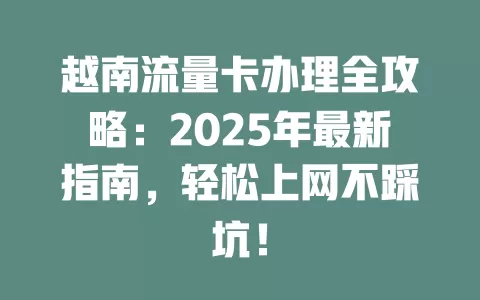 越南流量卡办理全攻略：2025年最新指南，轻松上网不踩坑！