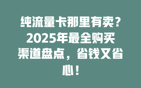 纯流量卡那里有卖？2025年最全购买渠道盘点，省钱又省心！