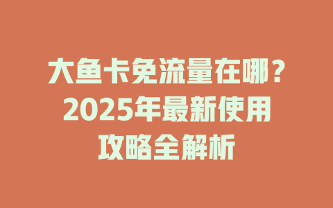 大鱼卡免流量在哪？2025年最新使用攻略全解析
