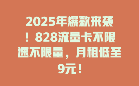 2025年爆款来袭！828流量卡不限速不限量，月租低至9元！