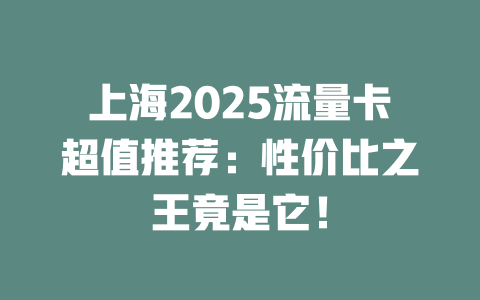 上海2025流量卡超值推荐：性价比之王竟是它！