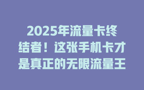 2025年流量卡终结者！这张手机卡才是真正的无限流量王