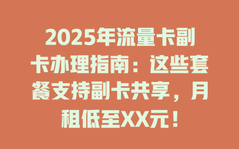 2025年流量卡副卡办理指南：这些套餐支持副卡共享，月租低至XX元！