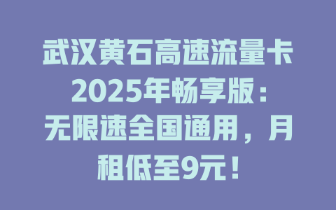 武汉黄石高速流量卡2025年畅享版：无限速全国通用，月租低至9元！