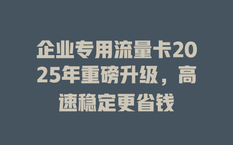 企业专用流量卡2025年重磅升级，高速稳定更省钱