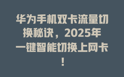 华为手机双卡流量切换秘诀，2025年一键智能切换上网卡！