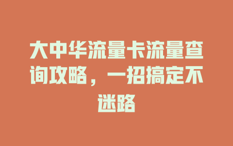 大中华流量卡流量查询攻略，一招搞定不迷路