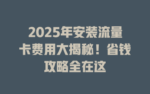 2025年安装流量卡费用大揭秘！省钱攻略全在这