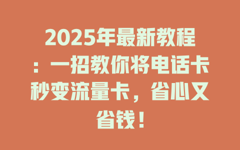 2025年最新教程：一招教你将电话卡秒变流量卡，省心又省钱！