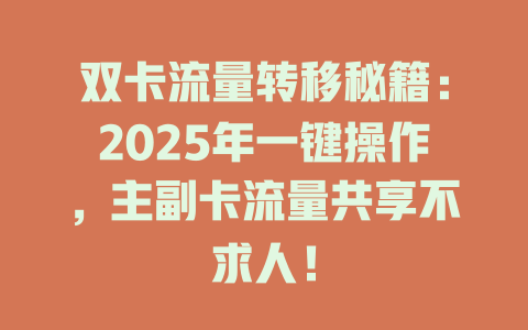 双卡流量转移秘籍：2025年一键操作，主副卡流量共享不求人！