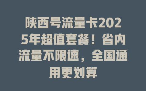 陕西号流量卡2025年超值套餐！省内流量不限速，全国通用更划算