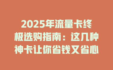 2025年流量卡终极选购指南：这几种神卡让你省钱又省心