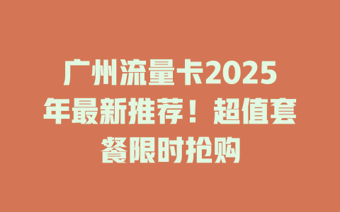 广州流量卡2025年最新推荐！超值套餐限时抢购