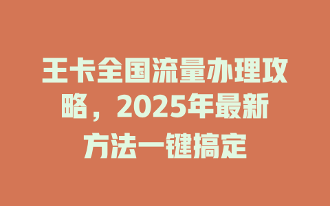 王卡全国流量办理攻略，2025年最新方法一键搞定