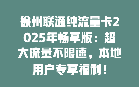 徐州联通纯流量卡2025年畅享版：超大流量不限速，本地用户专享福利！