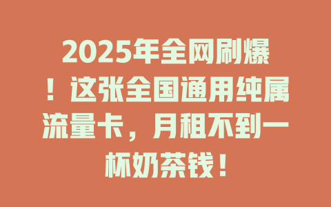2025年全网刷爆！这张全国通用纯属流量卡，月租不到一杯奶茶钱！