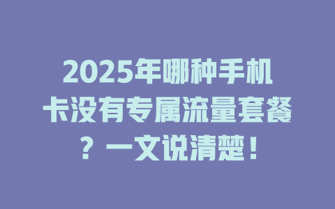 2025年哪种手机卡没有专属流量套餐？一文说清楚！