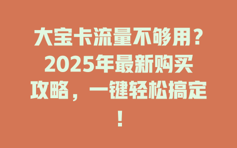 大宝卡流量不够用？2025年最新购买攻略，一键轻松搞定！