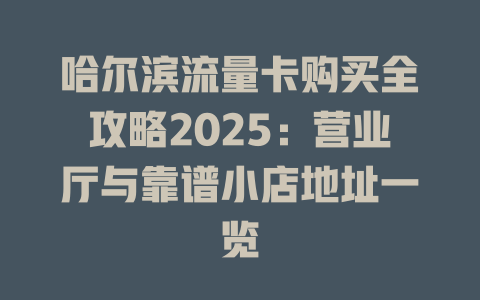 哈尔滨流量卡购买全攻略2025：营业厅与靠谱小店地址一览