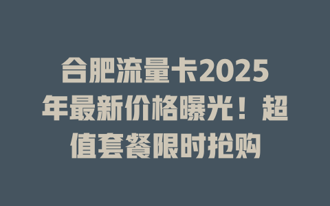 合肥流量卡2025年最新价格曝光！超值套餐限时抢购