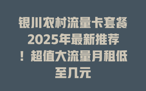 银川农村流量卡套餐2025年最新推荐！超值大流量月租低至几元
