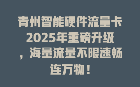 青州智能硬件流量卡2025年重磅升级，海量流量不限速畅连万物！