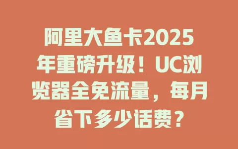 阿里大鱼卡2025年重磅升级！UC浏览器全免流量，每月省下多少话费？