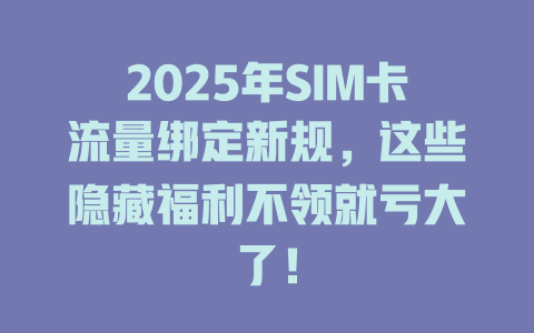 2025年SIM卡流量绑定新规，这些隐藏福利不领就亏大了！