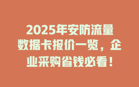 2025年安防流量数据卡报价一览，企业采购省钱必看！