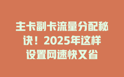 主卡副卡流量分配秘诀！2025年这样设置网速快又省