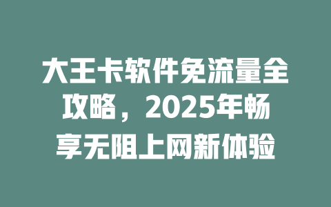 大王卡软件免流量全攻略，2025年畅享无阻上网新体验
