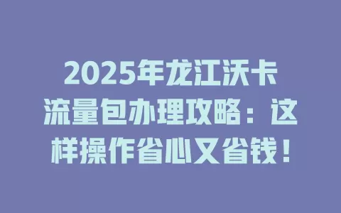 2025年龙江沃卡流量包办理攻略：这样操作省心又省钱！