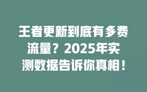王者更新到底有多费流量？2025年实测数据告诉你真相！