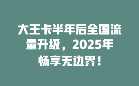 大王卡半年后全国流量升级，2025年畅享无边界！