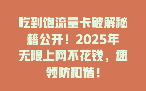 吃到饱流量卡破解秘籍公开！2025年无限上网不花钱，速领防和谐！